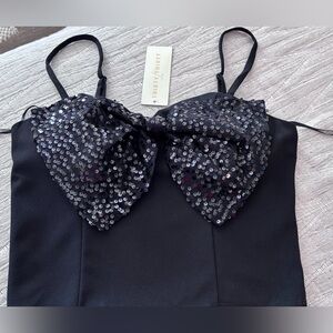 NWT Thirty Thirty Bustier Tank Top in Black with sequin bow detail size M